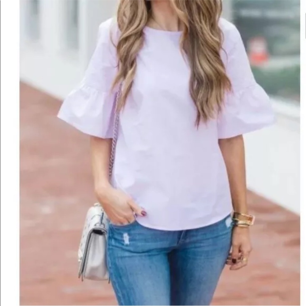J Crew Sz 8 Blouse Ruffle Sleeve Pink cotton